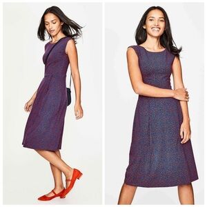 BODEN Marina Jersey Midi Dress Fit & Flare Sleeveless A line Floral Red Blue 14R